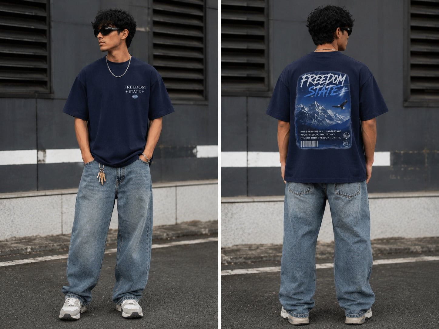 Freedom State Tee — Mountain Graphic Oversized T‑Shirt