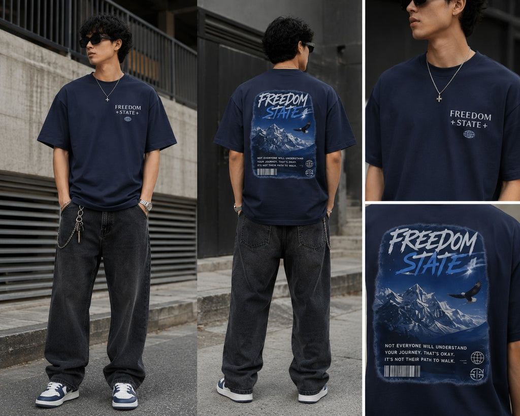 Freedom State Tee — Mountain Graphic Oversized T‑Shirt