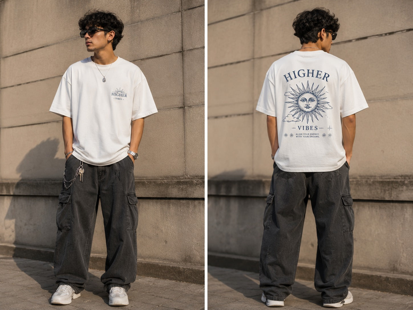 Higher Vibes T-Shirt — Minimal Sunburst Graphic, Inspirational Casual Tee