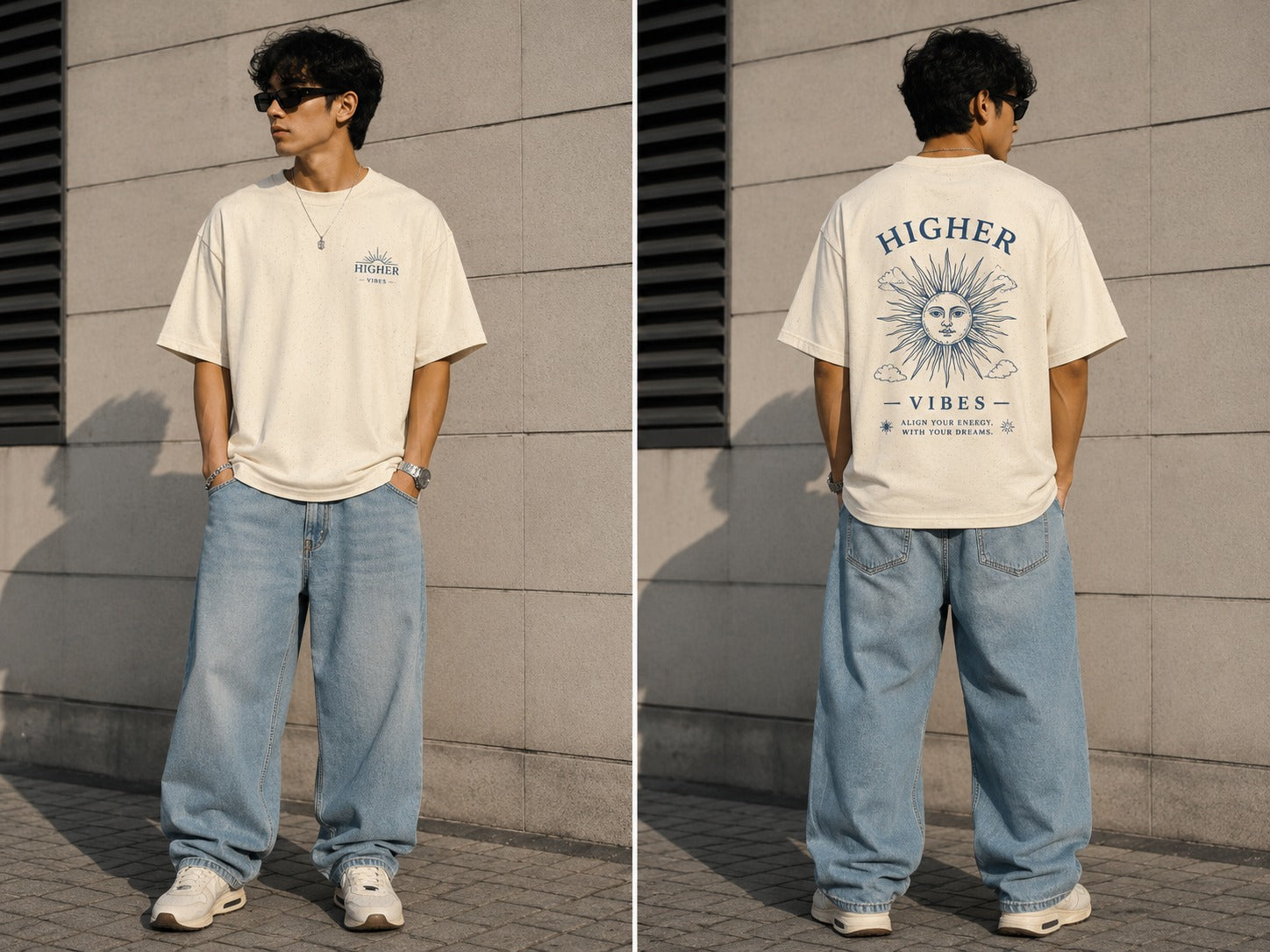 Higher Vibes T-Shirt — Minimal Sunburst Graphic, Inspirational Casual Tee