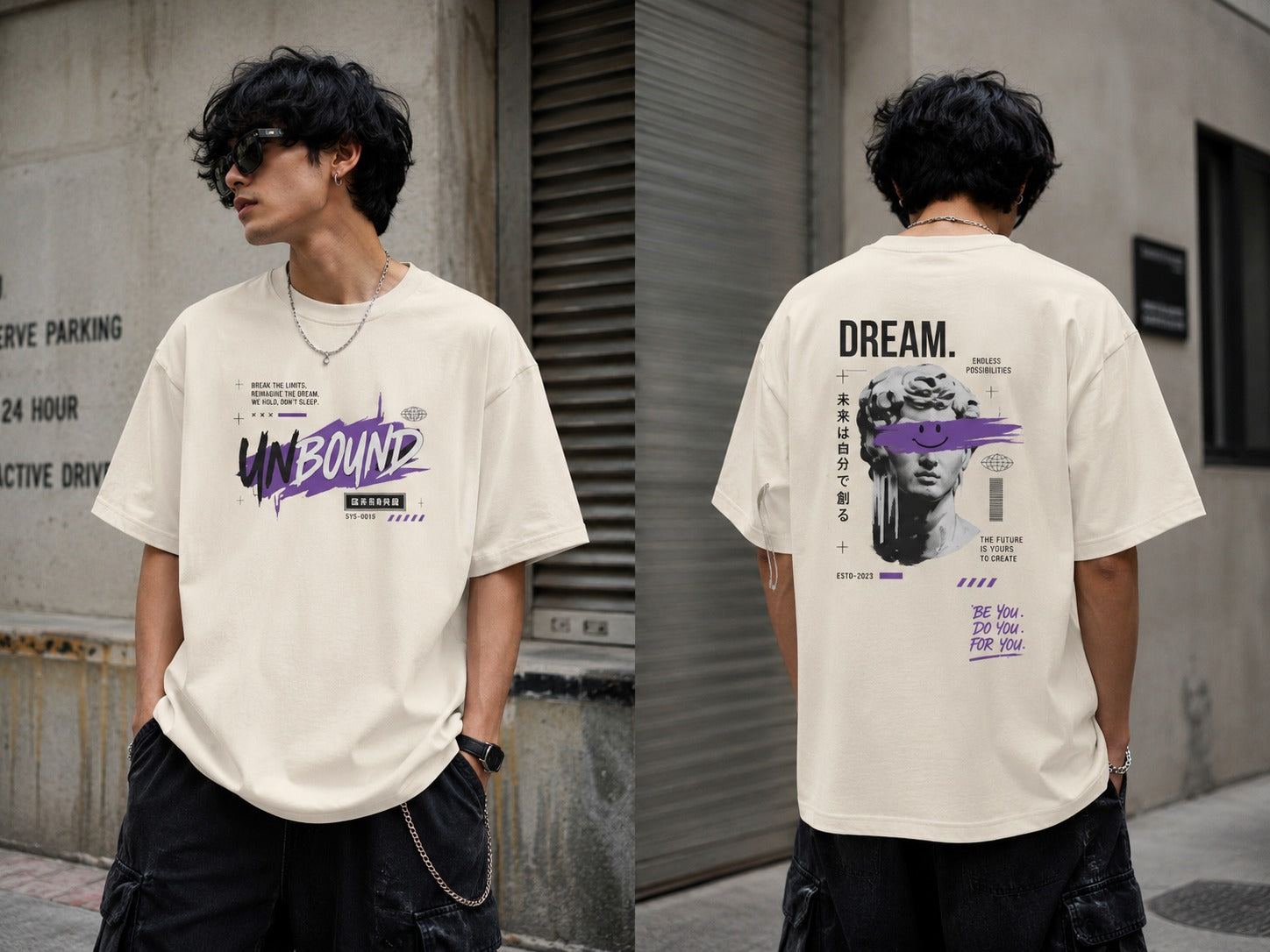 T-Shirt — “UNBOUND” Graphic Boxy Tee (White/Purple)