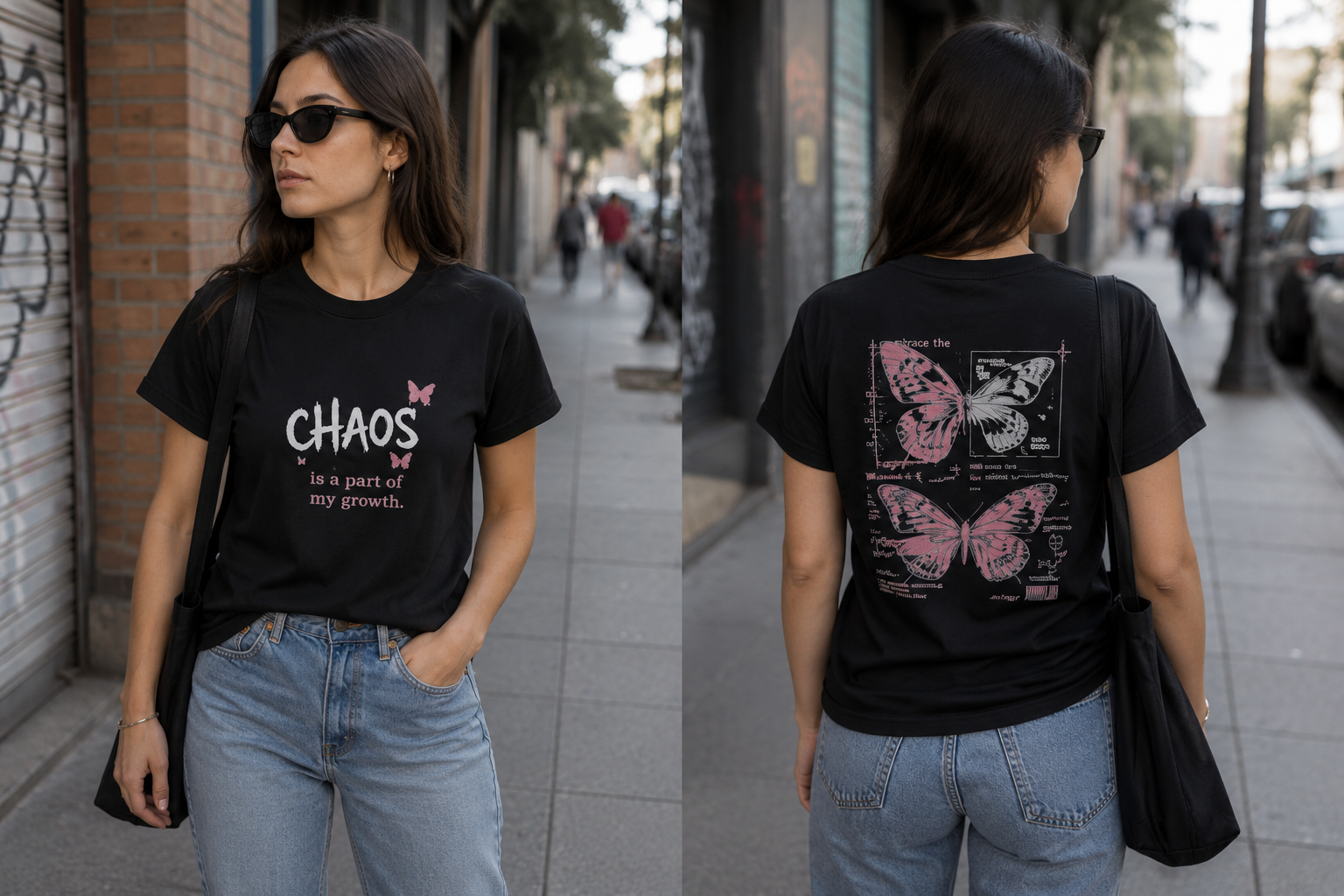 Chaos Is Part Of My Growth T-Shirt — Inspirational Butterfly Graphic Tee