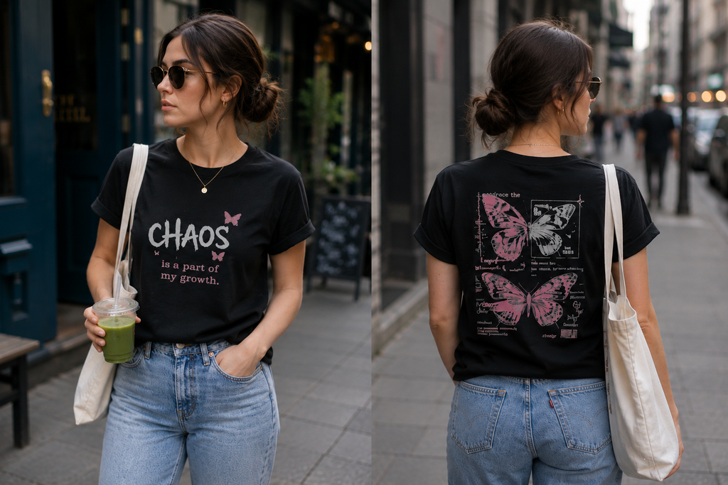 Chaos Is Part Of My Growth T-Shirt — Inspirational Butterfly Graphic Tee