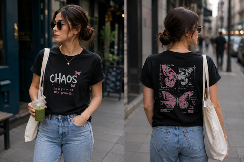 Chaos Is Part Of My Growth T-Shirt — Inspirational Butterfly Graphic Tee